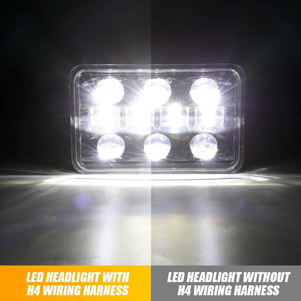 7x6 Inch LED Projector Headlights with Hi-Lo Beam & Halo Ring DRL + H4 LED Headlight Brightness Intensifier Wiring Harness