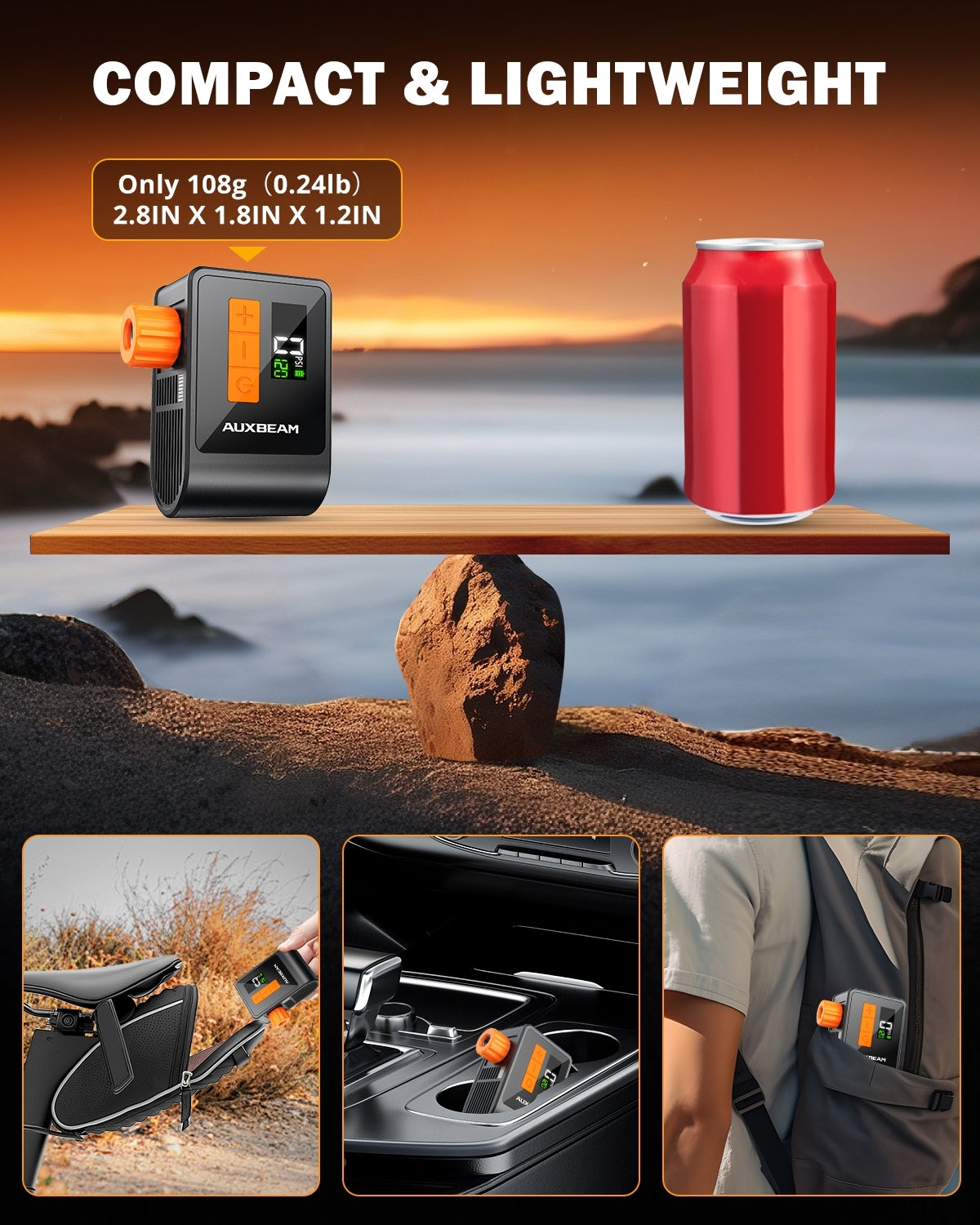 ๐BL03 Compact 120PSI Electric Bicycle Tire Pump with Presta and Schrader Valve for Road Bike, City, Mountain, and E-Bike