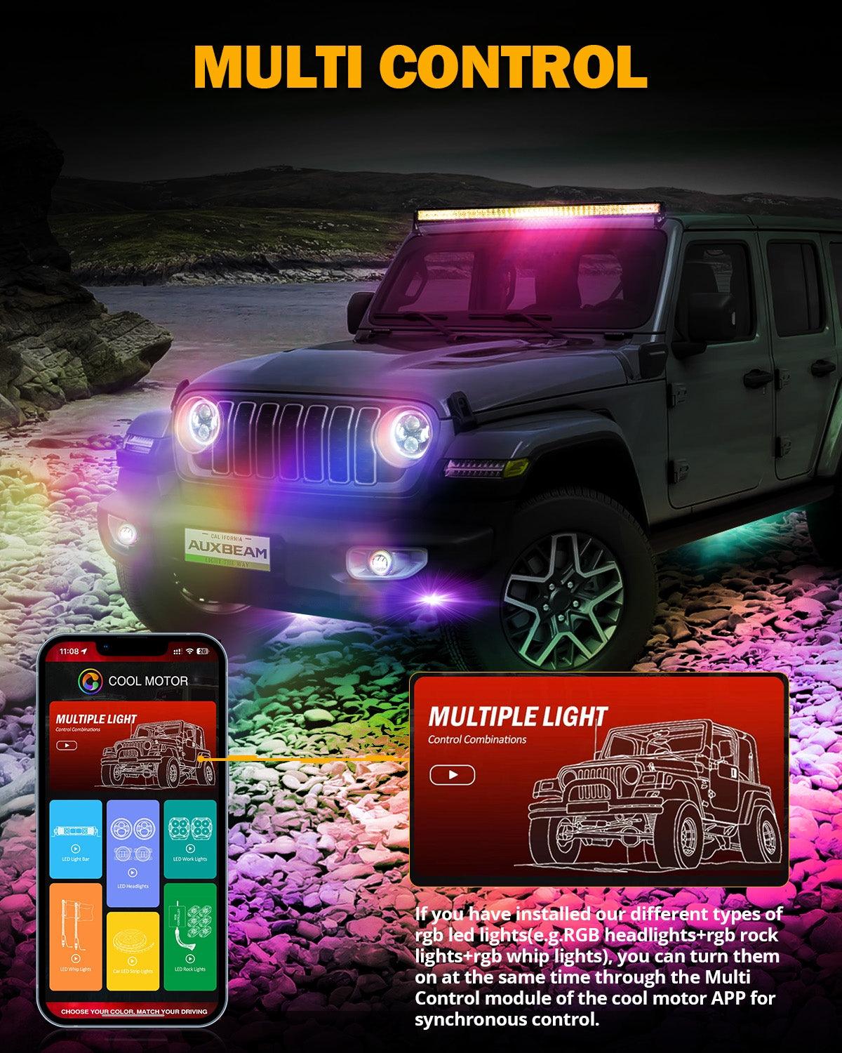 Upgraded 4 Inch LED Fog Lights with RGB Halo Ring & Turn Signal Light, Bluetooth Control for Jeep Wrangler JK/JL 2018-2024