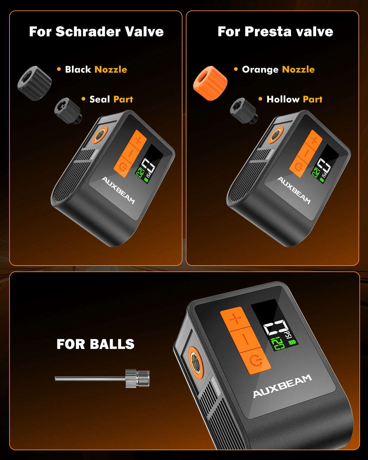 ๐BL03 Compact 120PSI Electric Bicycle Tire Pump with Presta and Schrader Valve for Road Bike, City, Mountain, and E-Bike