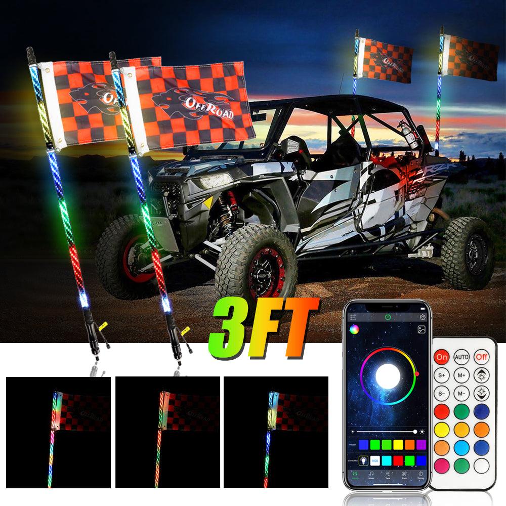 (2pcs/set) 3FT/4FT LED RGB Whip Lights with Turn Signal & Brake Light, Bluetooth APP/ Remote Control
