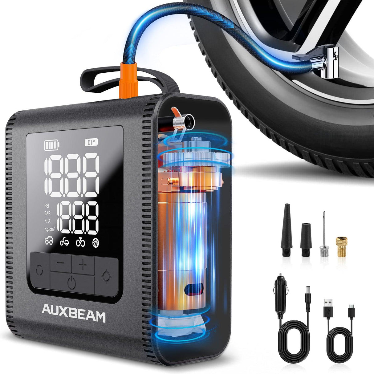 🆕Model-H4 PRO 19mm Cylinder Portable Car Tire Inflator Air Compressor Pump for Pickup Truck Car Motorcycle Bike Ball