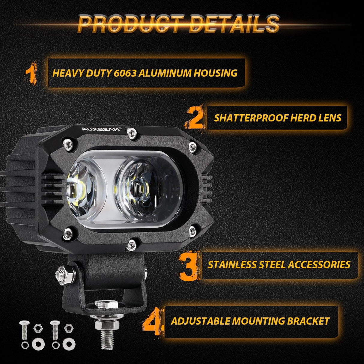 R4 Series | 4 Inch 60W Corrugated Lens 120° Wide Beam LED Pods Lights