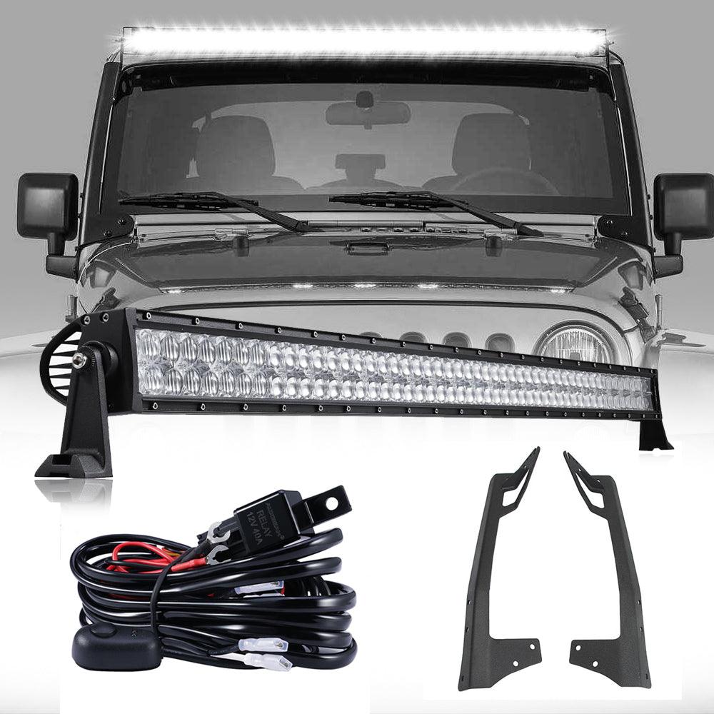 52" 5D-Series Straight LED Light Bar&Windshield Mounting Brackets For Jeep Wrangler JK 2007~2017