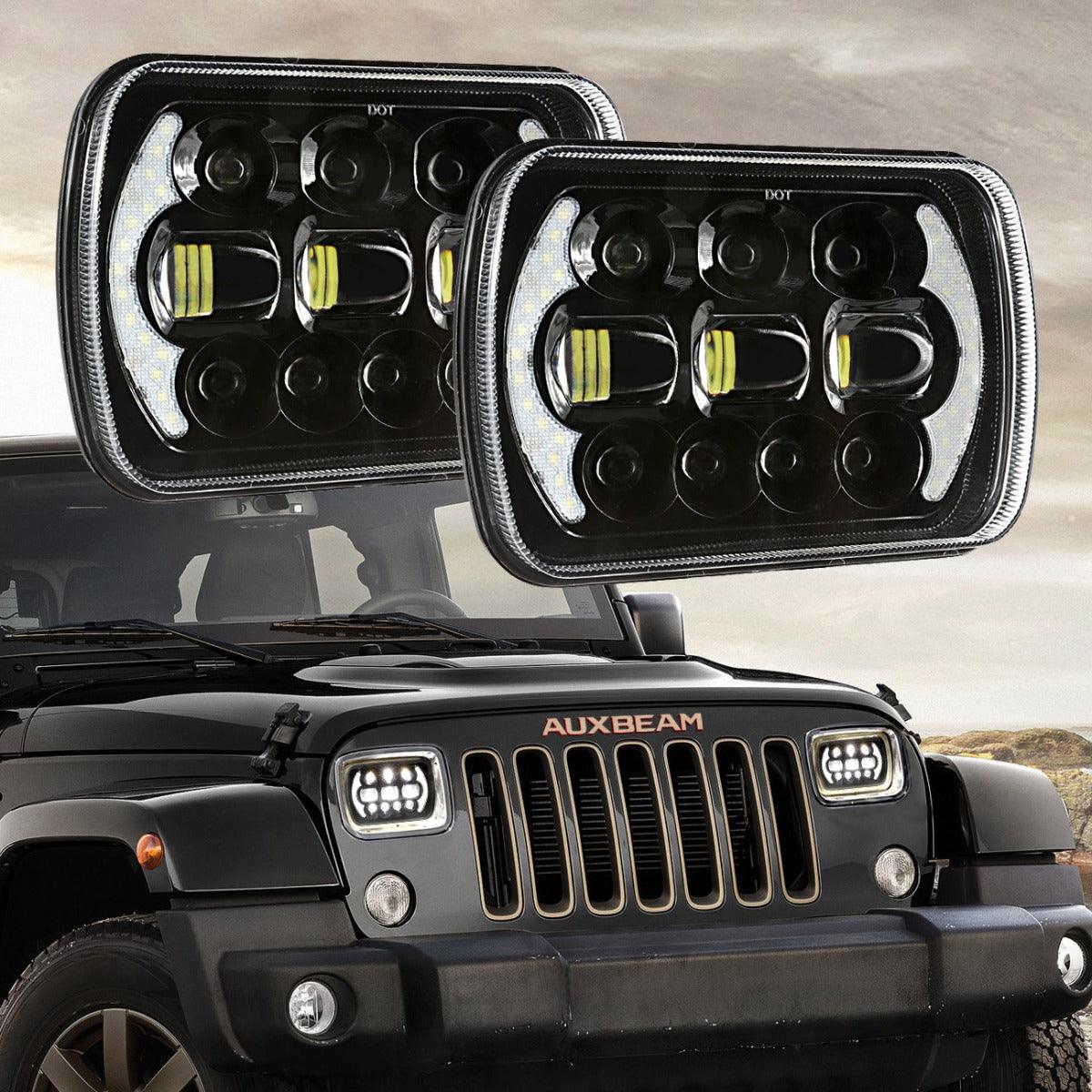 (2pcs/set) 130W 7x6 LED Headlight with DRL for Jeep Wrangler YJ XJ MJ/ Ford/ Savana/  Trucks (Black/Chrome)