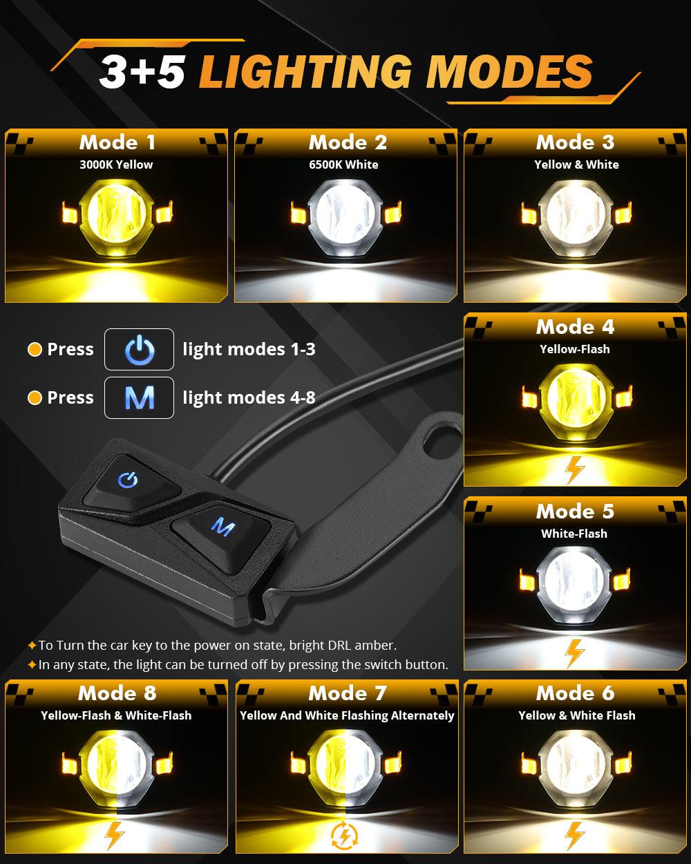π3 Inch Motorcycle LED Spotlight Bi-LED Projector Lens Headlight 120W Dual Color Switchback LED Work Light 3+5 Light Modes for Motorcycle SUV ATV Trucks | 2PCS/Set