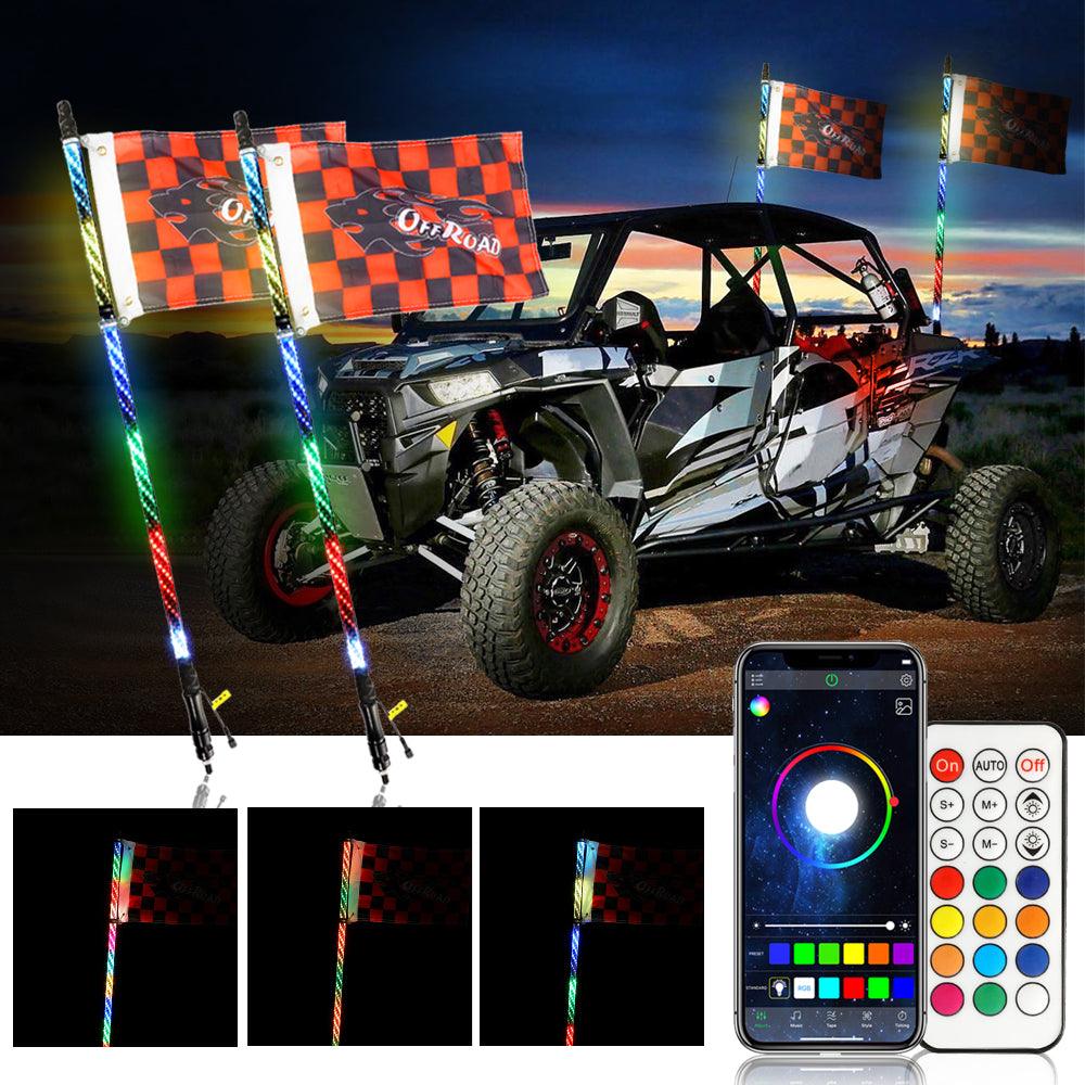(2pcs/set) 3FT/4FT LED RGB Whip Lights with Turn Signal & Brake Light, Bluetooth APP/ Remote Control