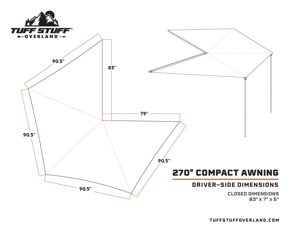 Tuff Stuff® Overland Awning, 270 Degree, Compact Tuff Stuff Overland
