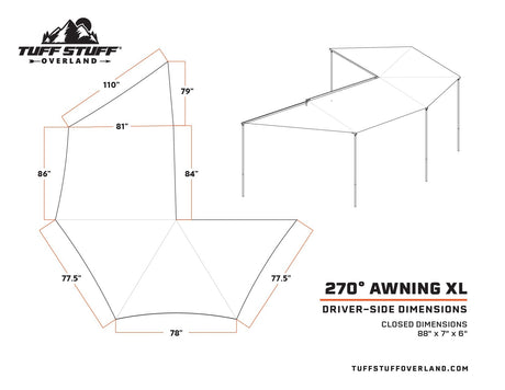 Tuff Stuff® Overland Awning XL, 270 Degree (Full Size Pick Ups) Tuff Stuff Overland