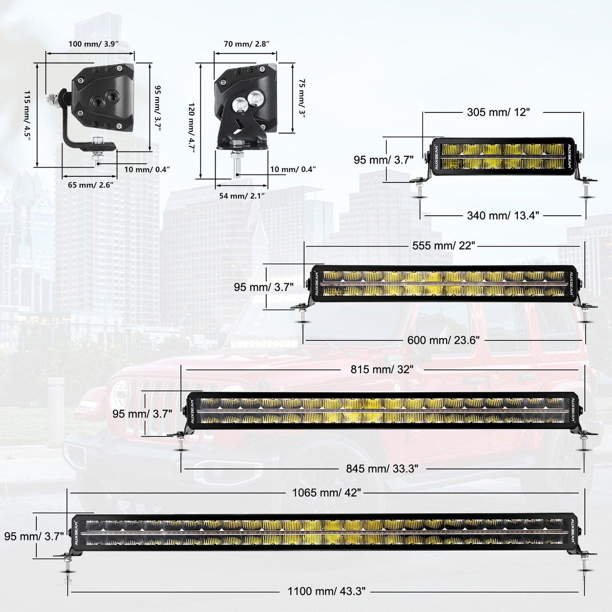 SP-DRL Series 12 Inch/22 Inch/32 Inch/42 Inch Off Road Double Row LED Light Bar With Amber&White DRL