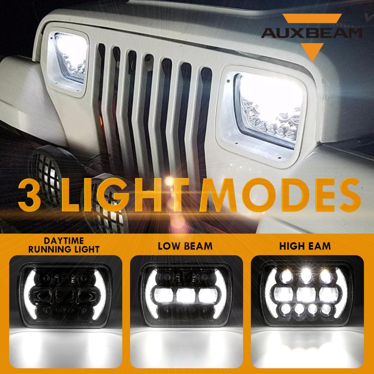 (2pcs/set) 130W 7x6 LED Headlight with DRL for Jeep Wrangler YJ XJ MJ/ Ford/ Savana/  Trucks (Black/Chrome)