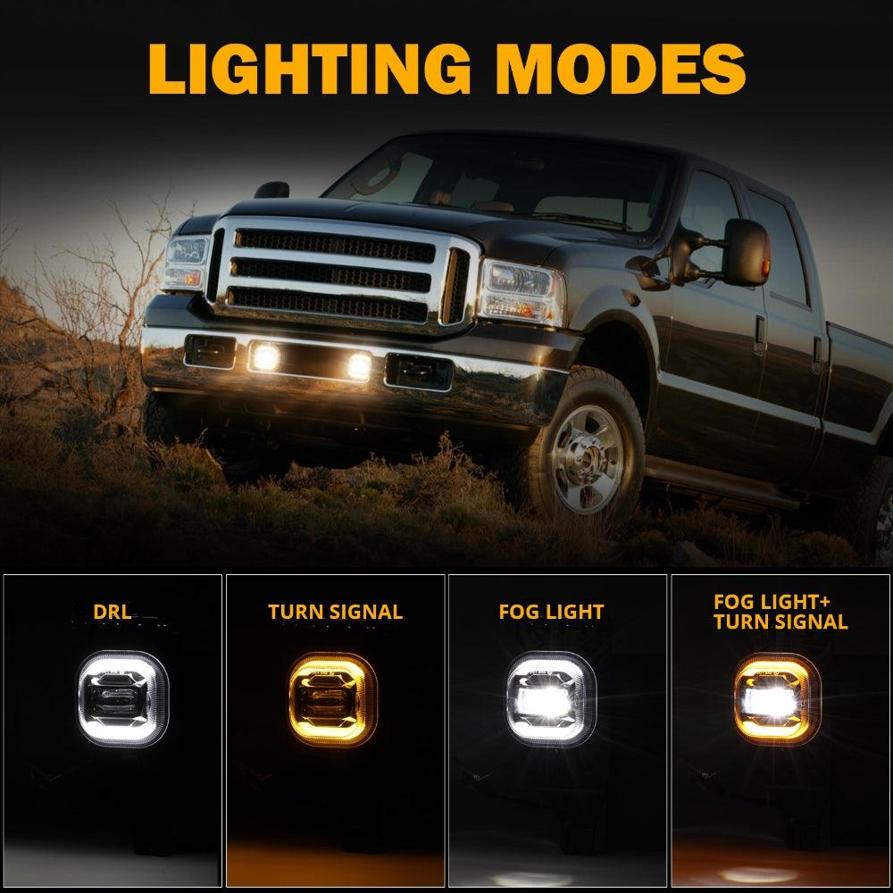 LED Fog Lights with White DRL & Amber Turn Signals for FORD F250 F350 F450 F550 Super Duty 2005 2006 2007