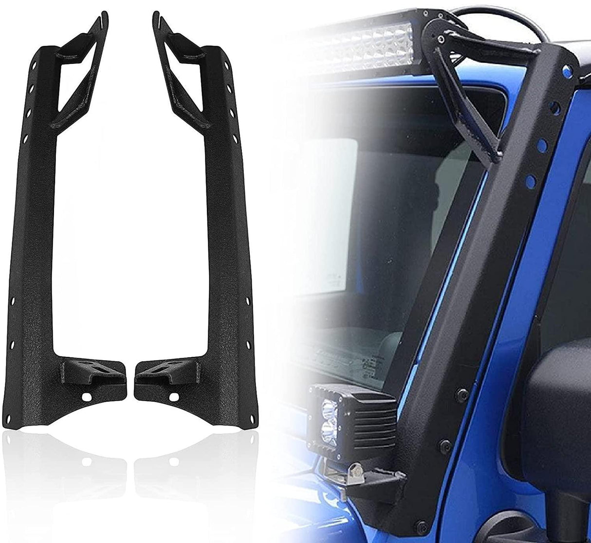 52" Straight LED Light Bar & 4" LED PODS & 2 IN 1 Design Windshield Mounting Brackets For Jeep Wrangler JK 2007~2017