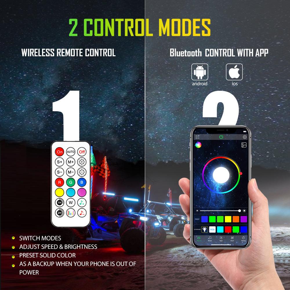(2pcs/set) 3FT/4FT LED RGB Whip Lights with Turn Signal & Brake Light, Bluetooth APP/ Remote Control