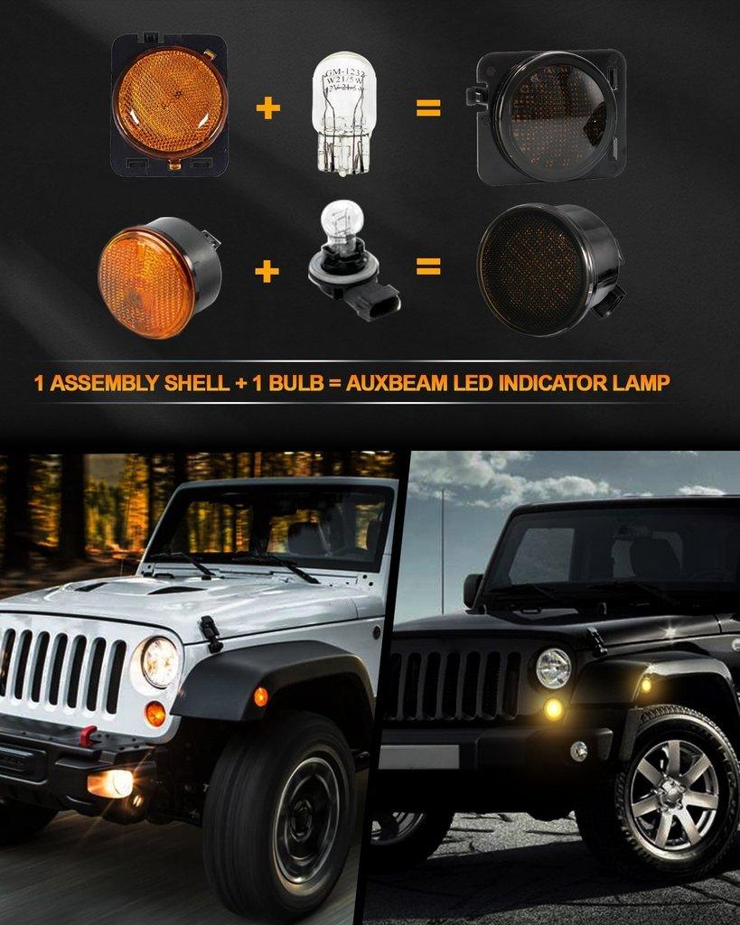 7'' LED Headlight Replacement + 4'' LED Fog Light + LED Smoke Tail Light + Front Turn Signal & Fender Flares Side Marker Light for Jeep Wrangler JK
