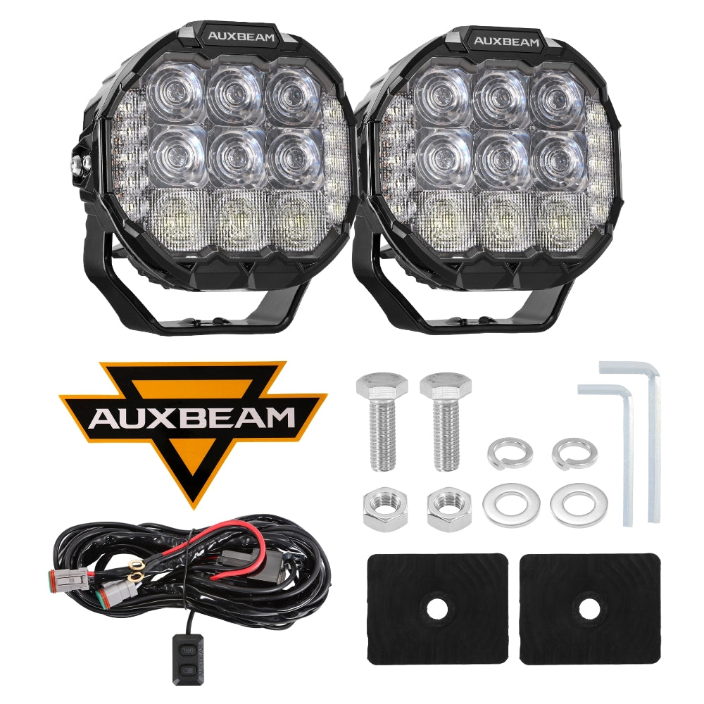 Auxbeam MASTER-T Series 7" Combo Beam Off-Road Lights Amber Backlight