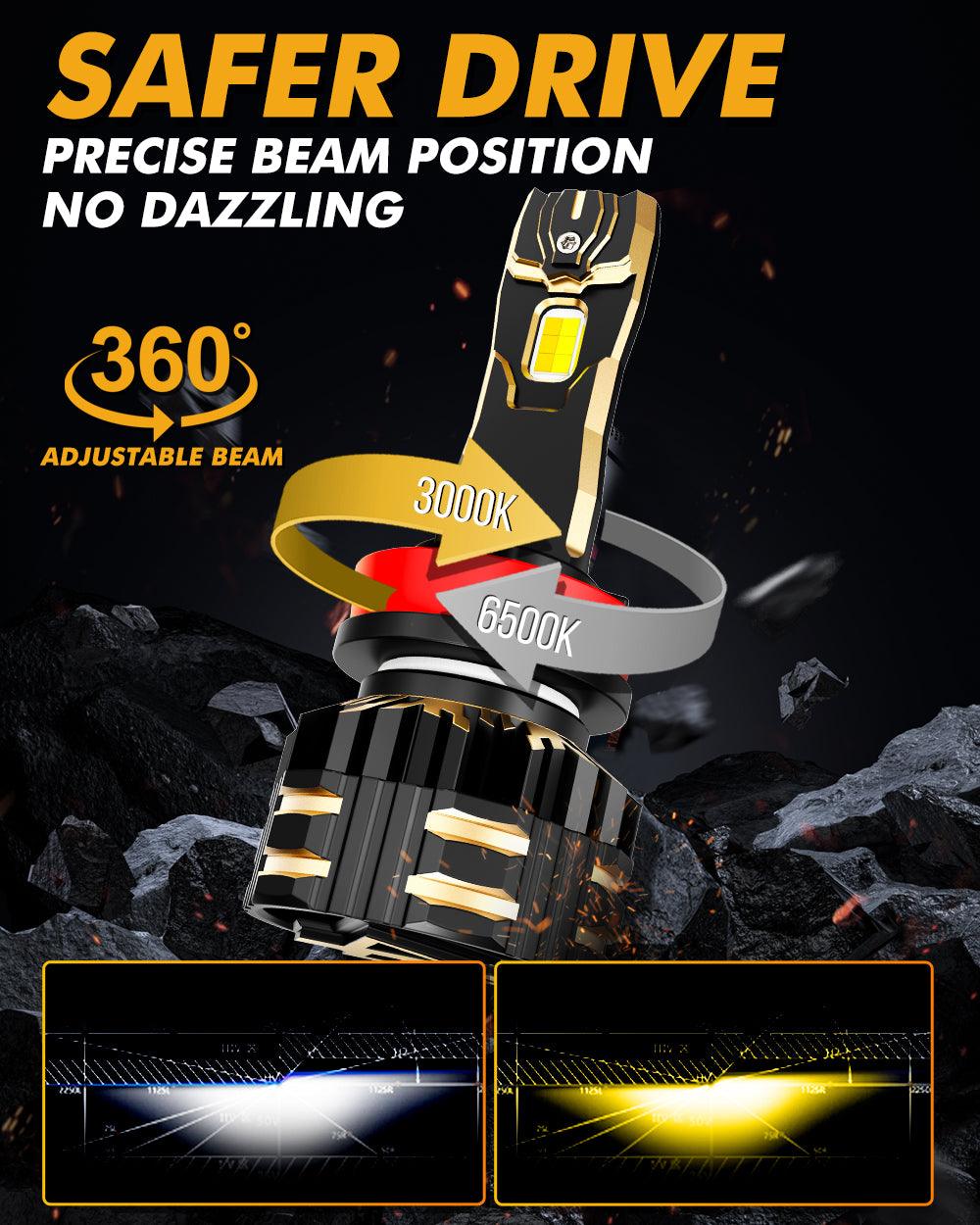 H11/H9/H8/H16JP LED Bulb Fog Lights/Low Beam Lights 110W 25000LM GX Bi-Color Series High Power & Brightness Dual Color Switchback | 2 Bulbs