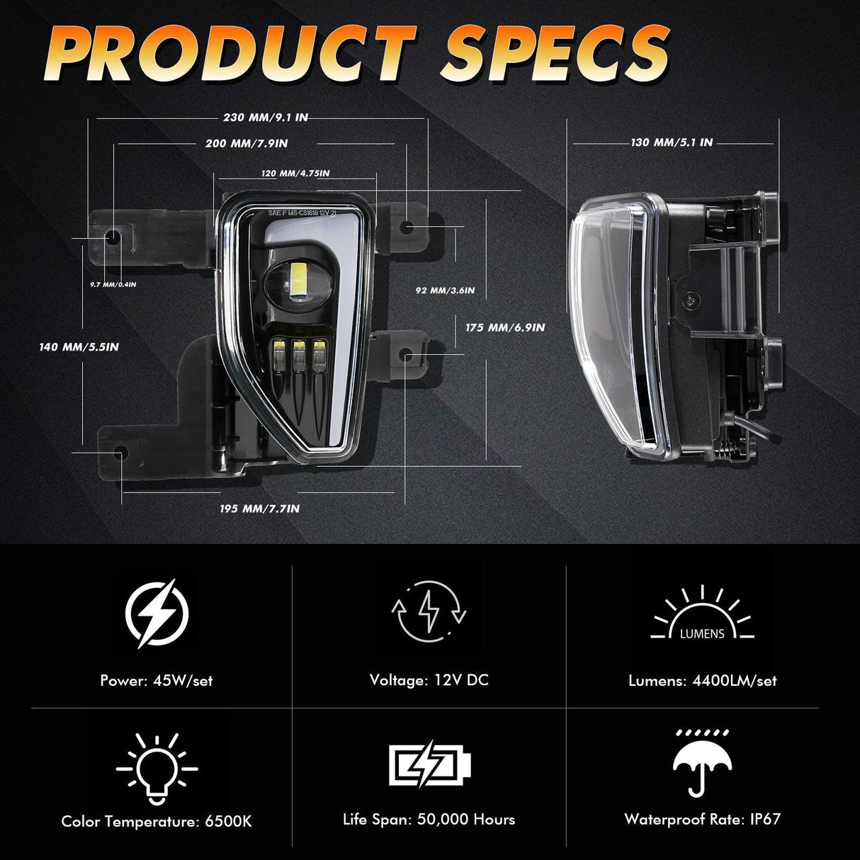 (2pcs/set) 45W DOT Approved LED Fog Lights with DRL for 2016-2018 Chevy Silverado 1500 (Black/Chrome)