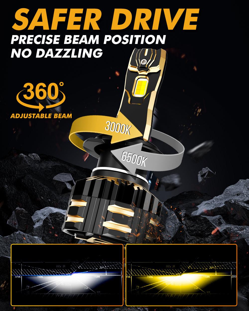 H7 LED Bulb Fog Lights/Low Beam Lights 110W 25000LM GX Bi-Color Series High Power & Brightness Dual Color Switchback | 2 Bulbs