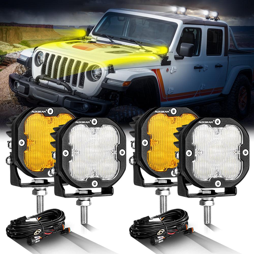 3 Inch 80W 9600LM LED Pods Lights White&Amber for JEEP