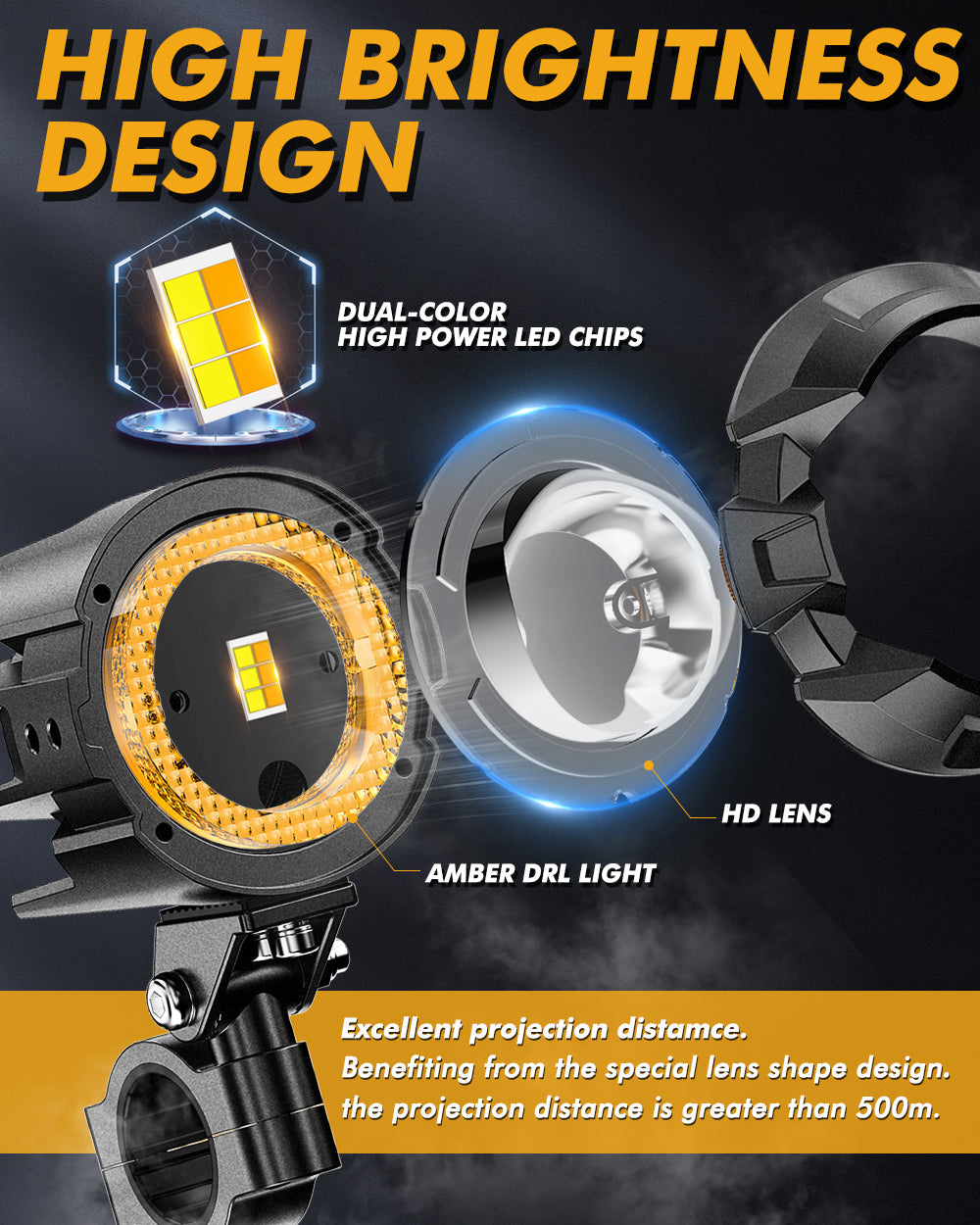 2000 Harley-Davidson Flhr Road King Motorcycle LED Spotlight Light 3+5 Light Modes