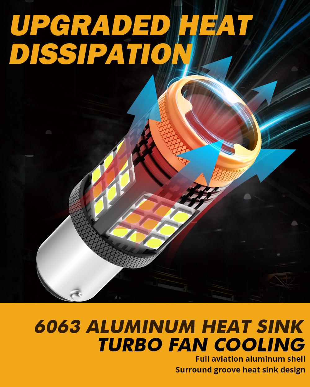 (2pcs/set) 🆕1157 BAY15D 1156 BA15S BAU15S White Amber Red Canbus Error Free No Hyper Flash LED Turn Signal DRL Brake Light Tail Light Reversing Light Bulbs Fan Cooling