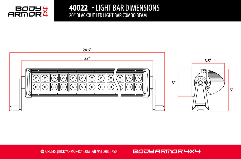 Body Armor 4x4 – 20" Blackout LED Light Bar (Combo Beam + Wire Harness) Body Armor 4x4
