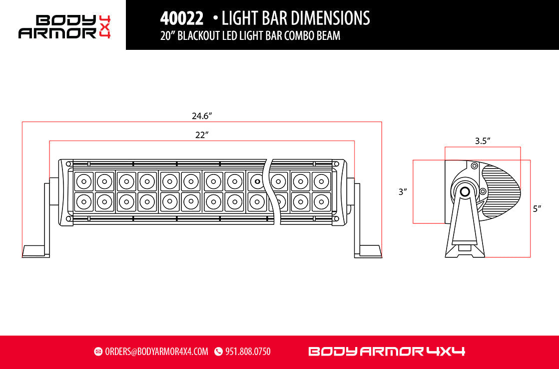 Body Armor 4x4 – 20" Blackout LED Light Bar (Combo Beam + Wire Harness) Body Armor 4x4