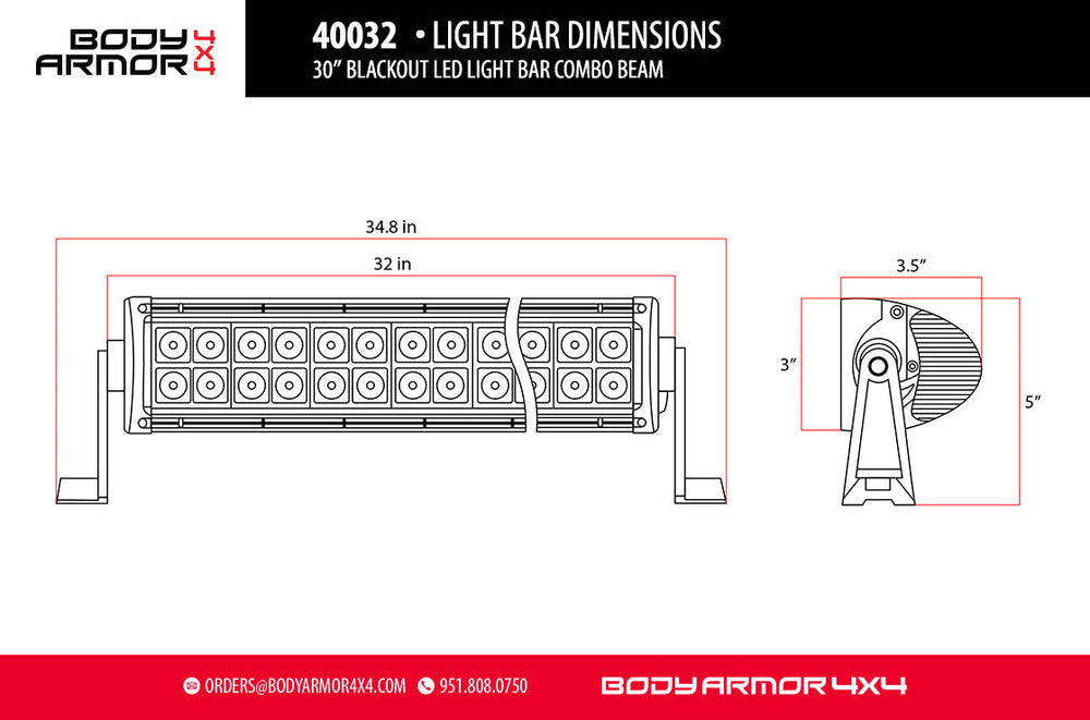 Body Armor 4x4 – 30" Blackout LED Light Bar (Combo Beam + Wire Harness) Body Armor 4x4