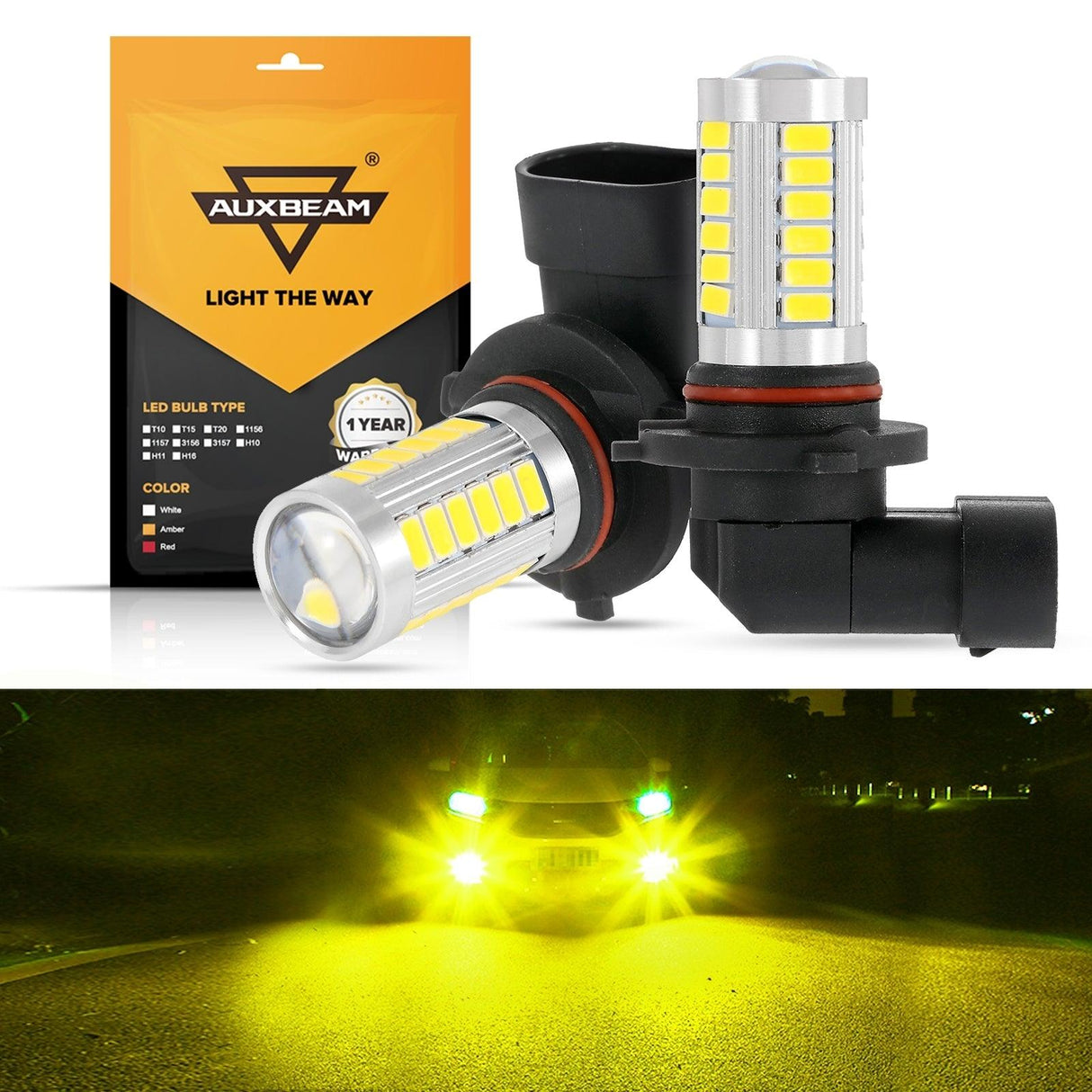 H10 9145 9140 HB3 LED Fog Light/DRL 50W 4000LM Golden Yellow 33LED Series | 2 Bulbs