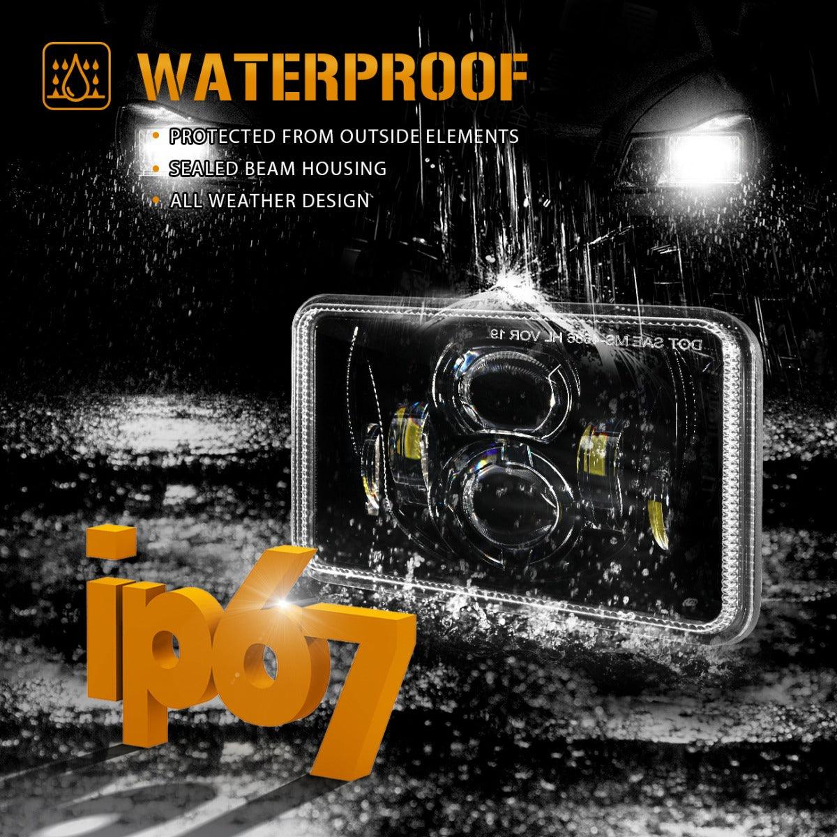 4X6 Inch 55W Rectangular LED Headlight Dot Approved Black