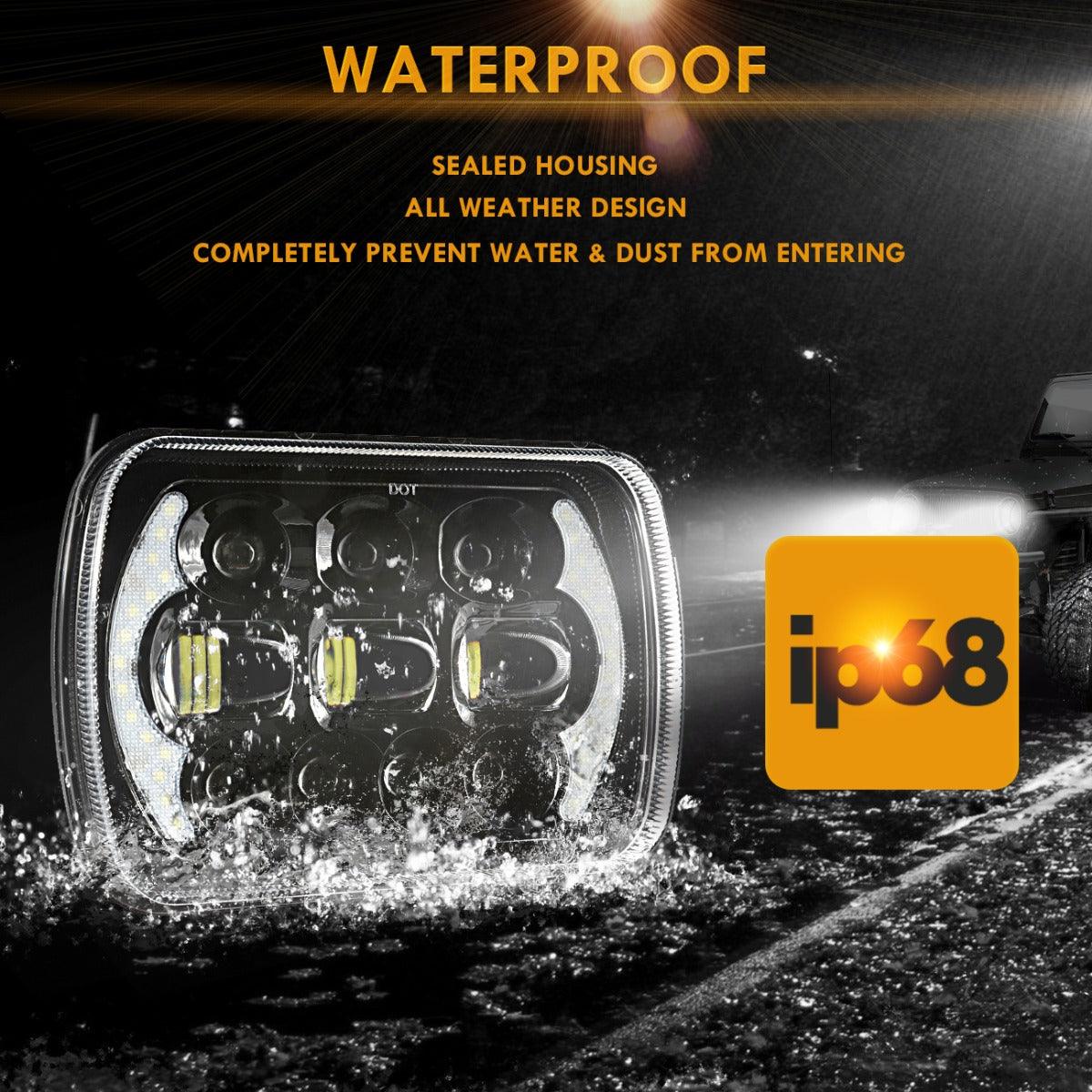 (2pcs/set) 130W 7x6 LED Headlight with DRL for Jeep Wrangler YJ XJ MJ/ Ford/ Savana/  Trucks (Black/Chrome)