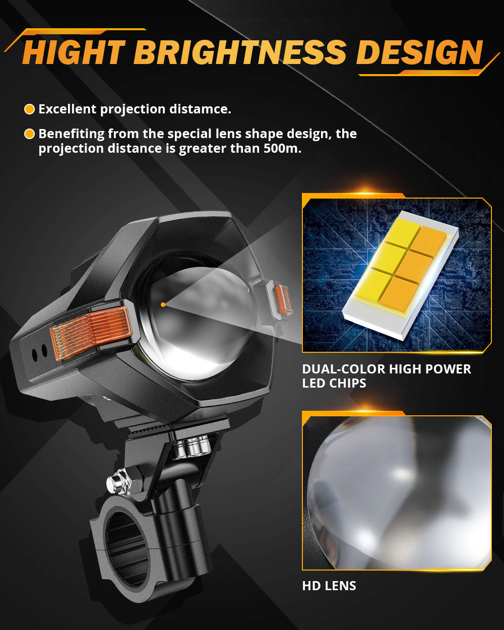 π3 Inch Motorcycle LED Spotlight Bi-LED Projector Lens Headlight 120W Dual Color Switchback LED Work Light 3+5 Light Modes for Motorcycle SUV ATV Trucks | 2PCS/Set