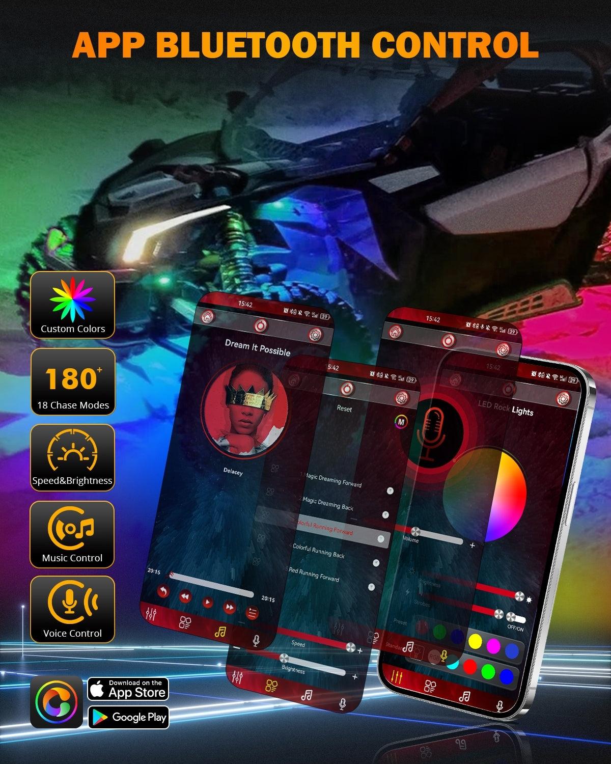 NEW Vibrant Series | 8PCS RGB LED Rock Lights Kit Multicolor Neon Underglow Lights with Bluetooth APP & Remote Control