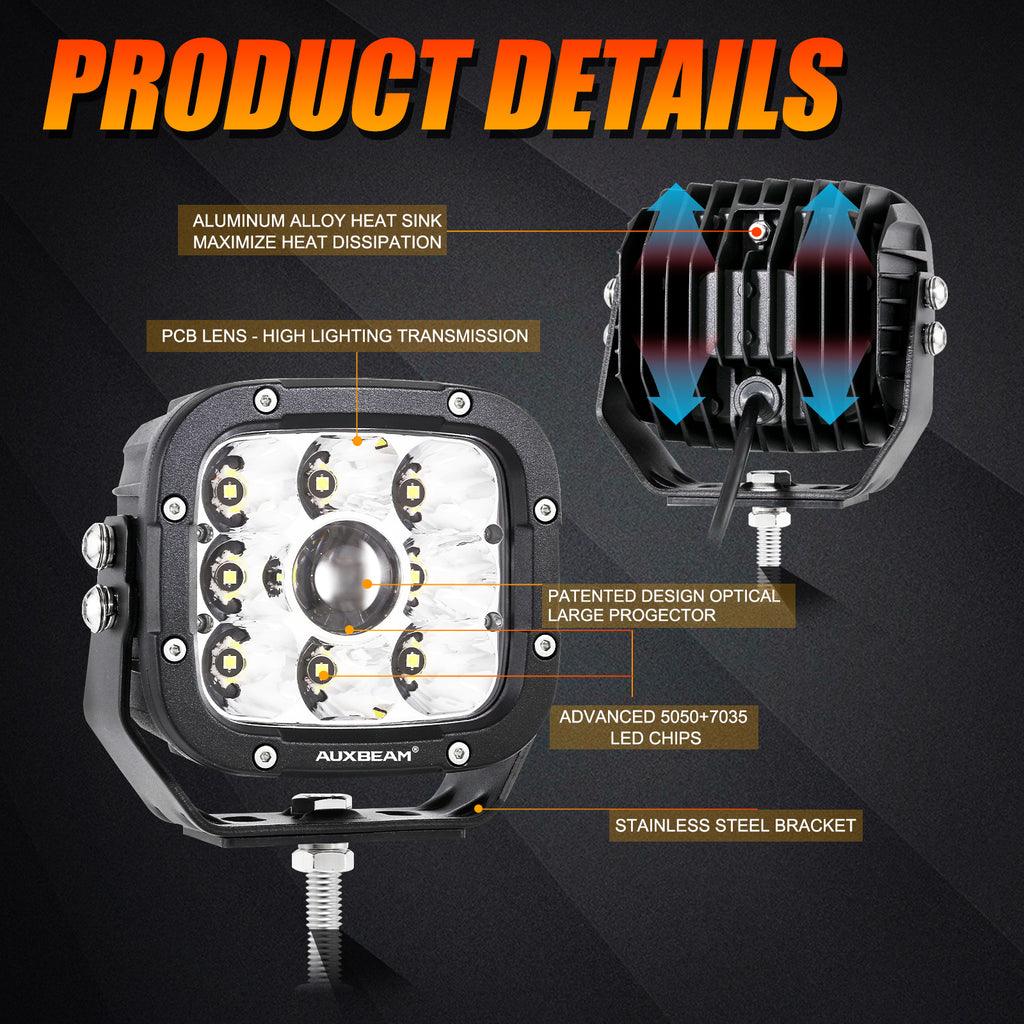 5 Inch 110W LED Driving Lights with Additional Amber Covers & 22 Inch 5D-PRO Series LED Light Bars Combo for CBR 1000rr Off Road Buggy, ATV, UTV, Truck