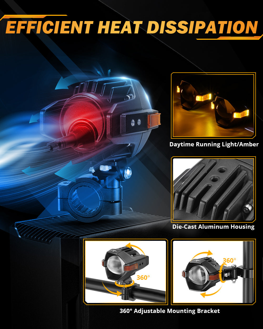 π3 Inch Motorcycle LED Spotlight Bi-LED Projector Lens Headlight 120W Dual Color Switchback LED Work Light 3+5 Light Modes for Motorcycle SUV ATV Trucks | 2PCS/Set