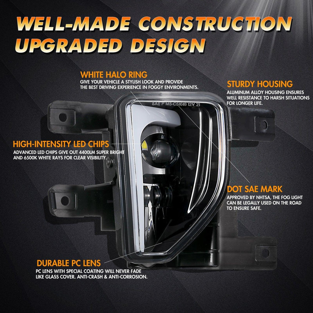 (2pcs/set) 45W DOT Approved LED Fog Lights with DRL for 2016-2018 Chevy Silverado 1500 (Black/Chrome)