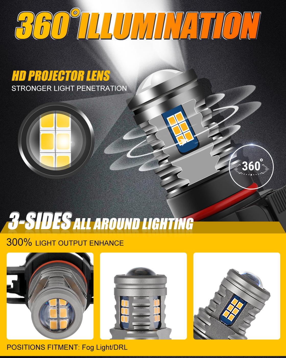 (2pcs/set) 5202/5201/PS24W/H16EU Y2 Series 3-Sides Cool White/Golden Yellow LED Fog Light/DRL