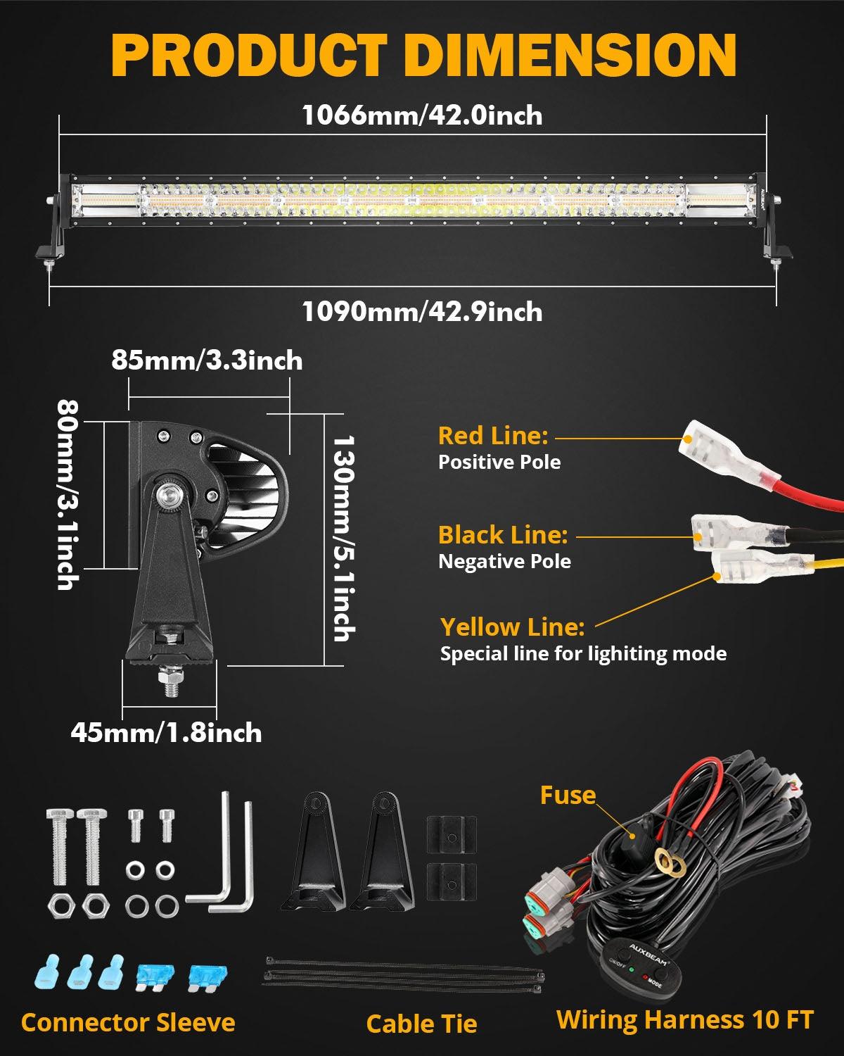 6 Modes Series 42 Inch White&Amber Straight Off Road Led Light Bar
