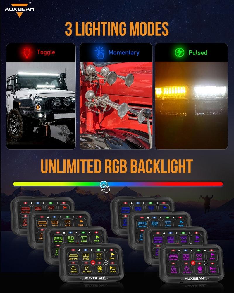 AR-800 RGB Switch Panel with APP, Toggle/ Momentary/ Pulsed Mode Supported(One-Sided Outlet)