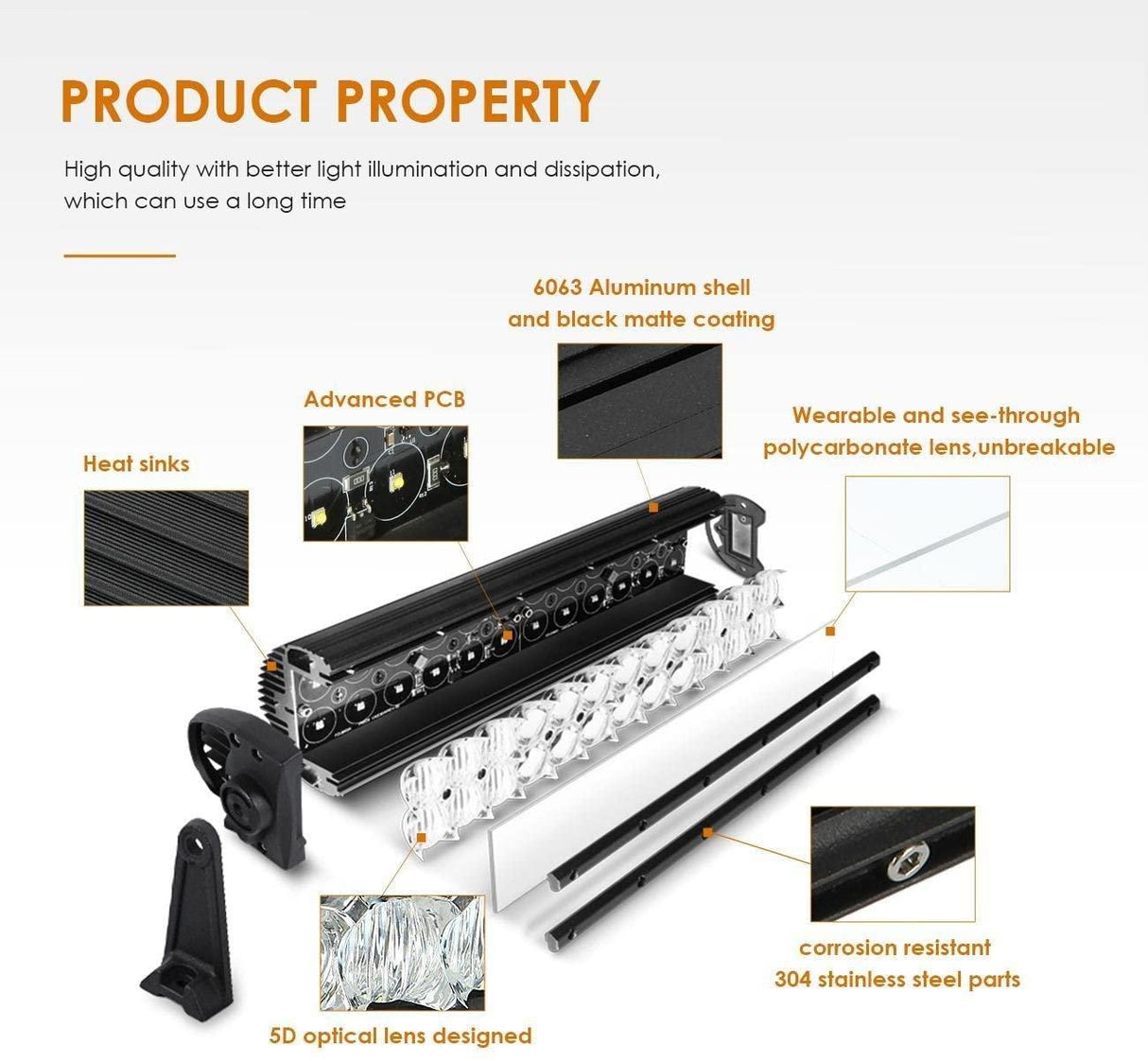 5D Series 22 Inch/32 Inch/42 Inch/50 Inch/52 Inch Combo Beam Straight/Curved Double Row LED Light Bar