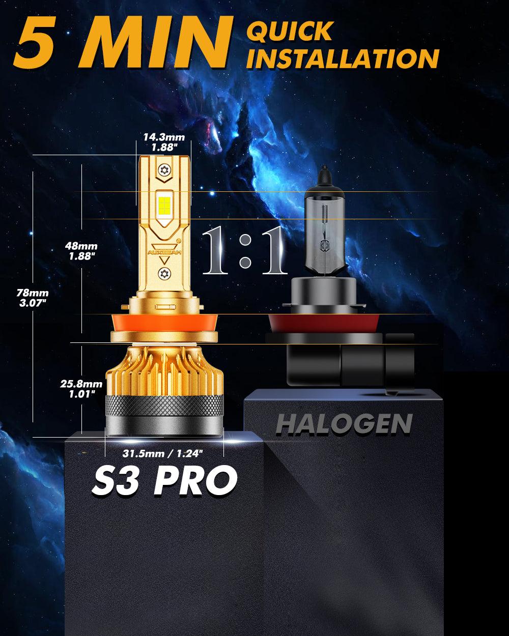 🆕H11+H11 LED Headlight Bulbs S3 Pro Series High Power 24V 120W 24000LM 6500K Cool White | 4 Bulbs