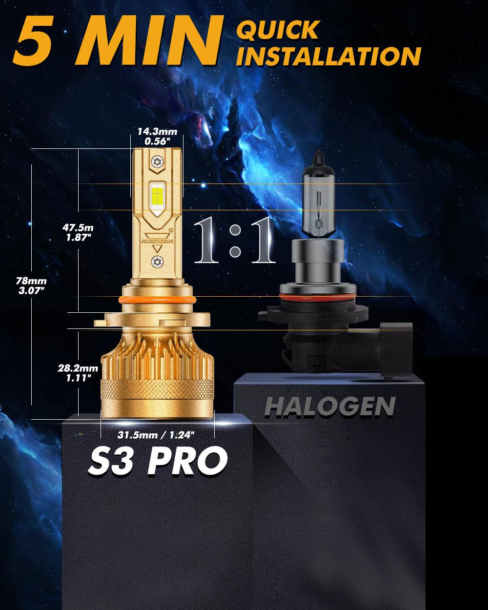 🆕9005/HB3 LED Headlight Bulbs S3 Pro Series Dual Decoder CAN-BUS Error Free 12V 120W 24000LM 6500K Cool White | 2 Bulbs