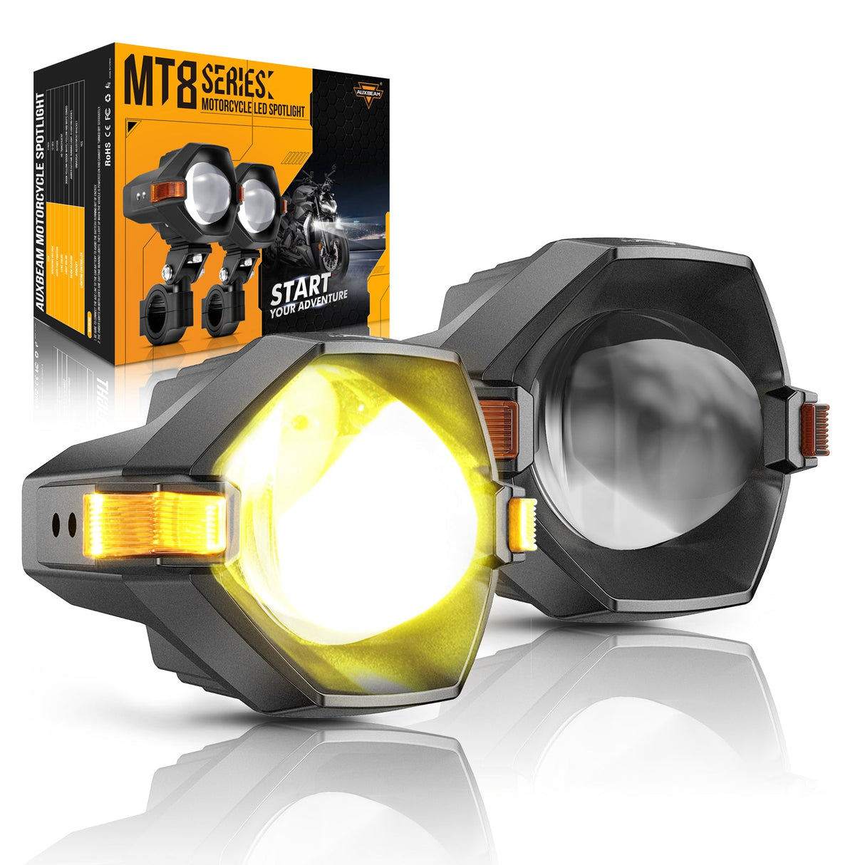 π3 Inch Motorcycle LED Spotlight Bi-LED Projector Lens Headlight 120W Dual Color Switchback LED Work Light 3+5 Light Modes for Motorcycle SUV ATV Trucks | 2PCS/Set