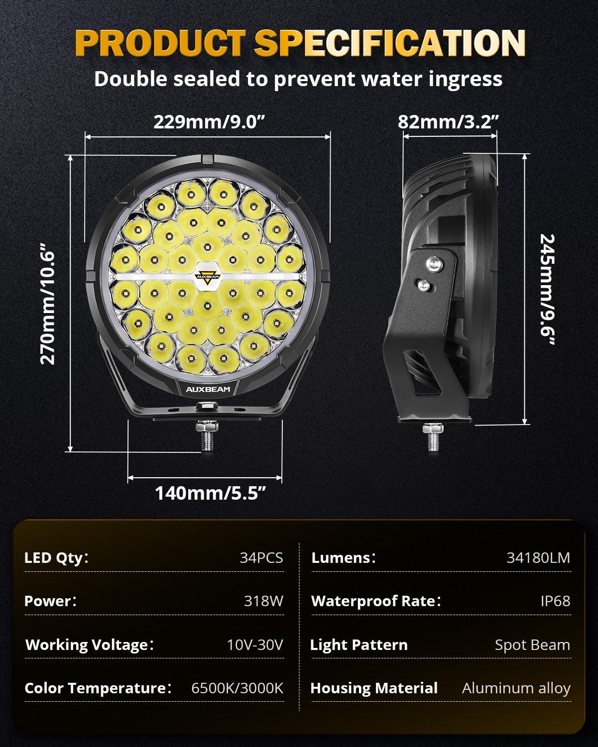 RAY-L Series | 9 Inch 318W 34180LM Dual DRL Offroad LED Driving Lights