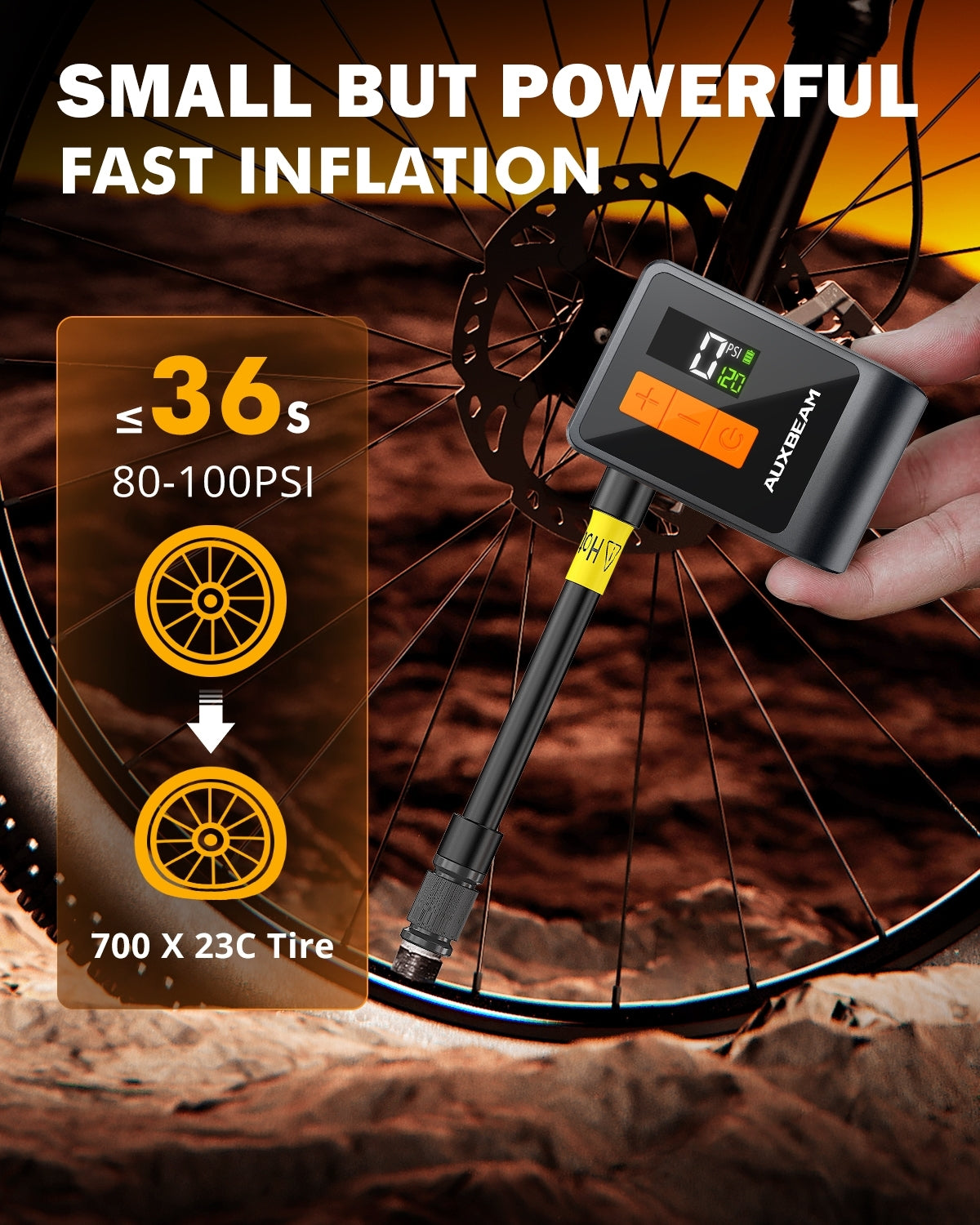 ๐BL03 Compact 120PSI Electric Bicycle Tire Pump with Presta and Schrader Valve for Road Bike, City, Mountain, and E-Bike