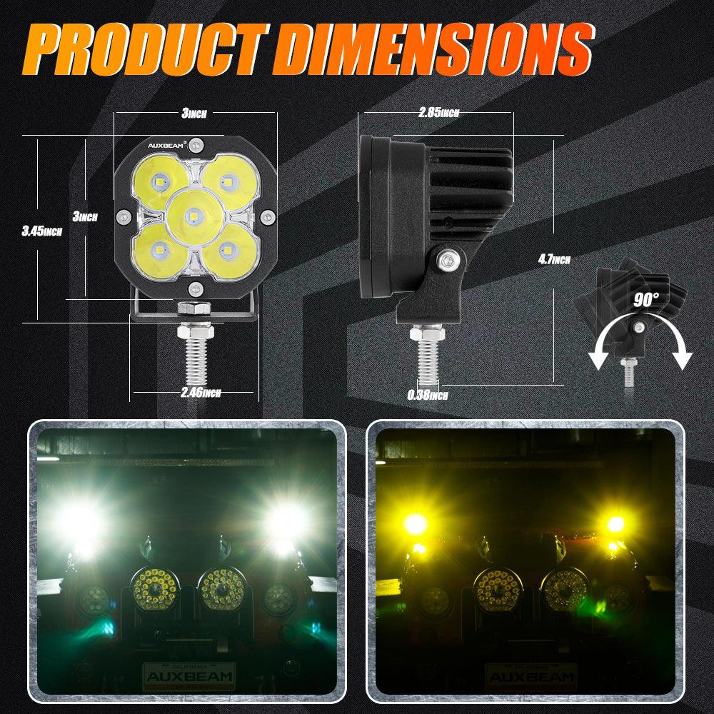 3 Inch LED Pods Lights with Additional Amber Covers & Front Bumper Fog Lamp Mounting Bracket for Ford 1999-2016 F250 F350 F450