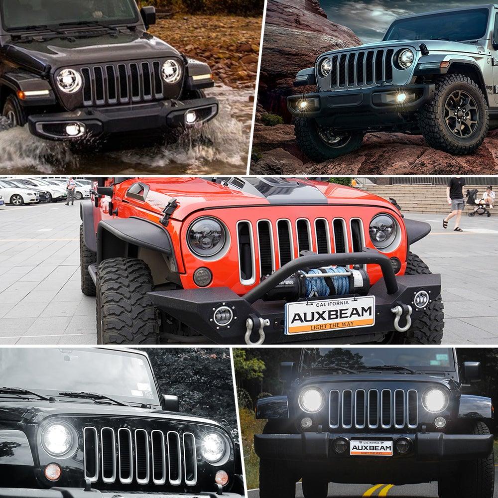 7 Inch LED Headlight Replacement with Halo Ring+ H4 LED Headlight Brightness Intensifier Wiring Harness for Jeep Wrangler JK TJ LJ