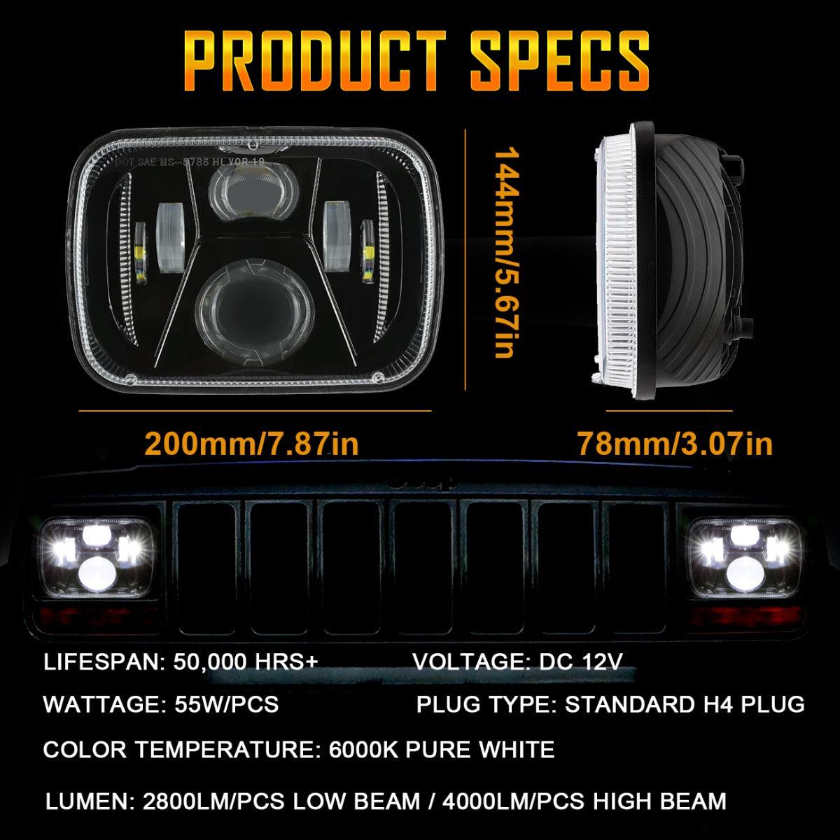 (2pcs/set) 110W 7x6 LED light Headlights for Jeep XJ YJ MJ