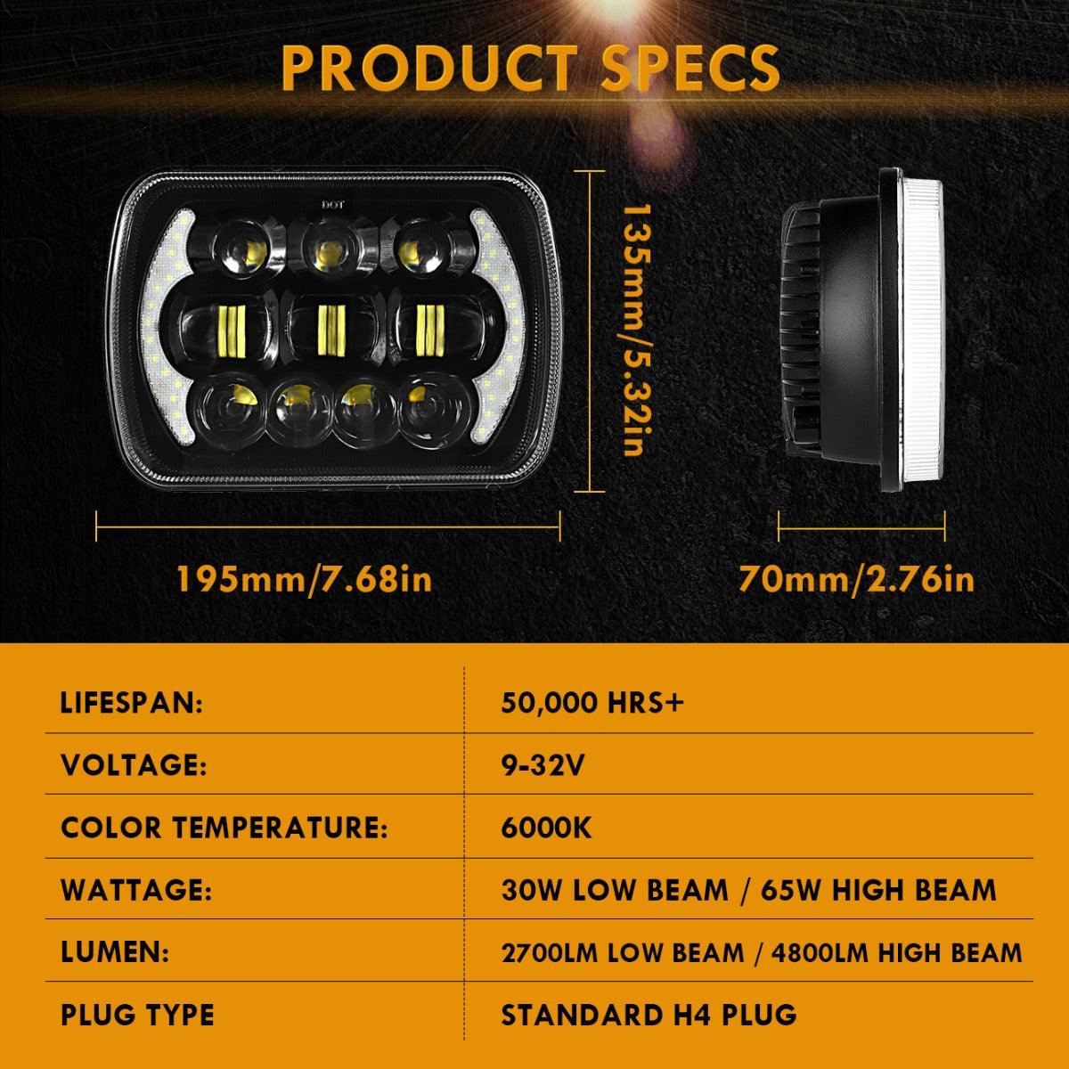 (2pcs/set) 130W 7x6 LED Headlight with DRL for Jeep Wrangler YJ XJ MJ/ Ford/ Savana/  Trucks (Black/Chrome)